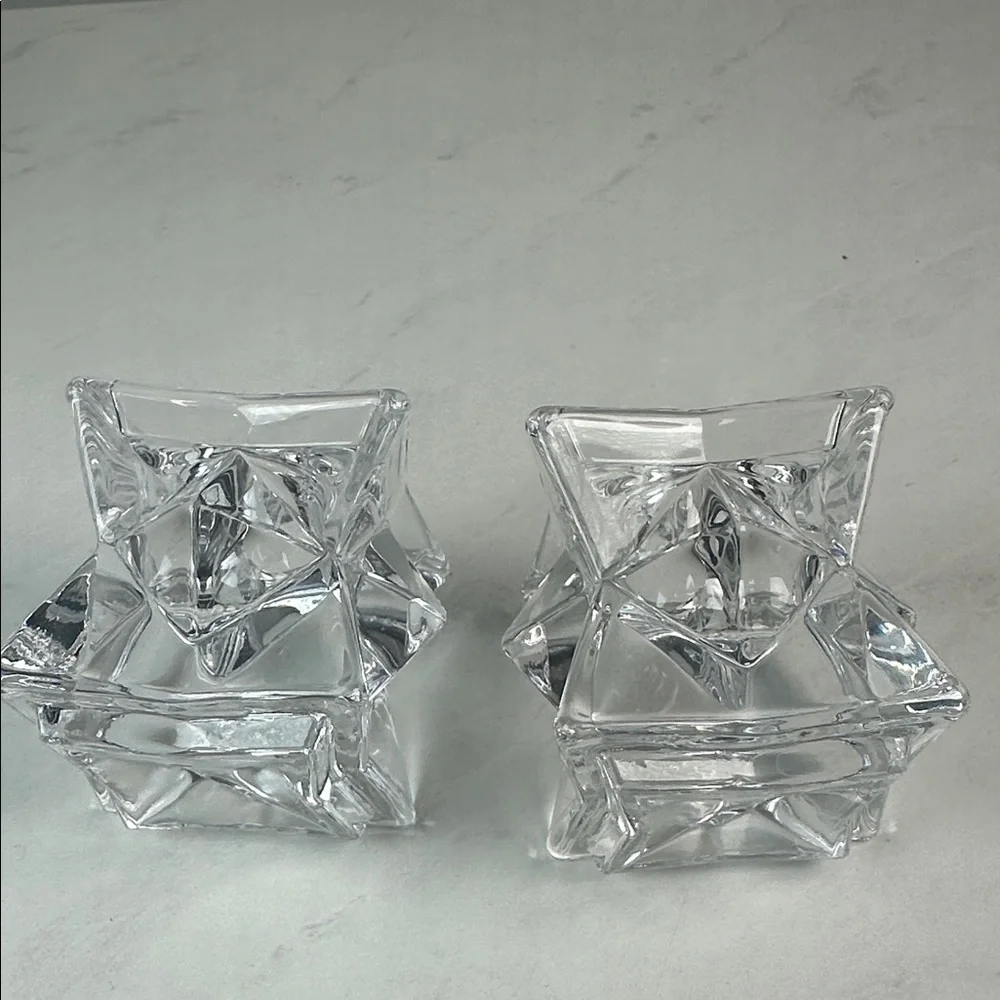 SET OF 2 VINTAGE LEAD CRYSTAL STAR CANDLE HOLDERS